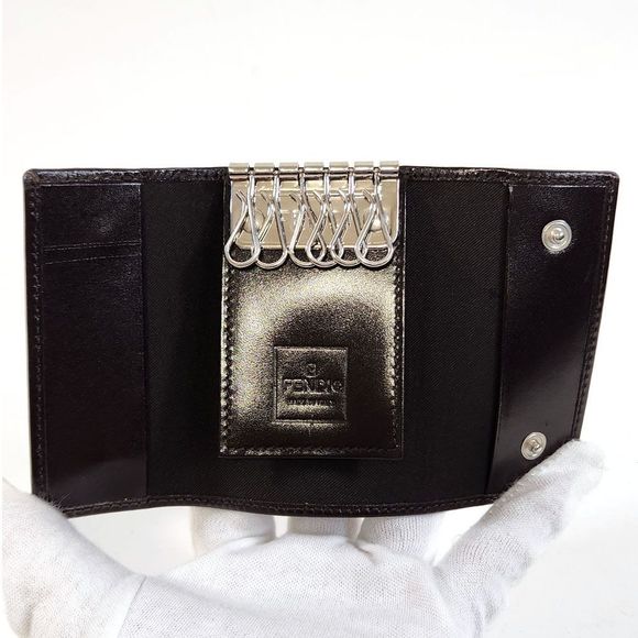 Fendi Zucca 6 Key Case Zucca Key Key Chain Canvas Leather Brown - Picture 3 of 8